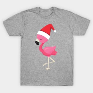 Christmas Flamingo, Pink Flamingo, Bird, Santa Hat T-Shirt